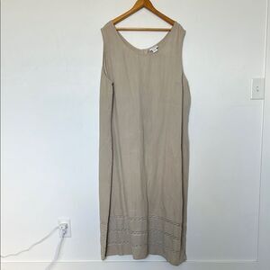 Avenue Sleeveless Button Front Maxi Dress Linen Tan Plus Size 30